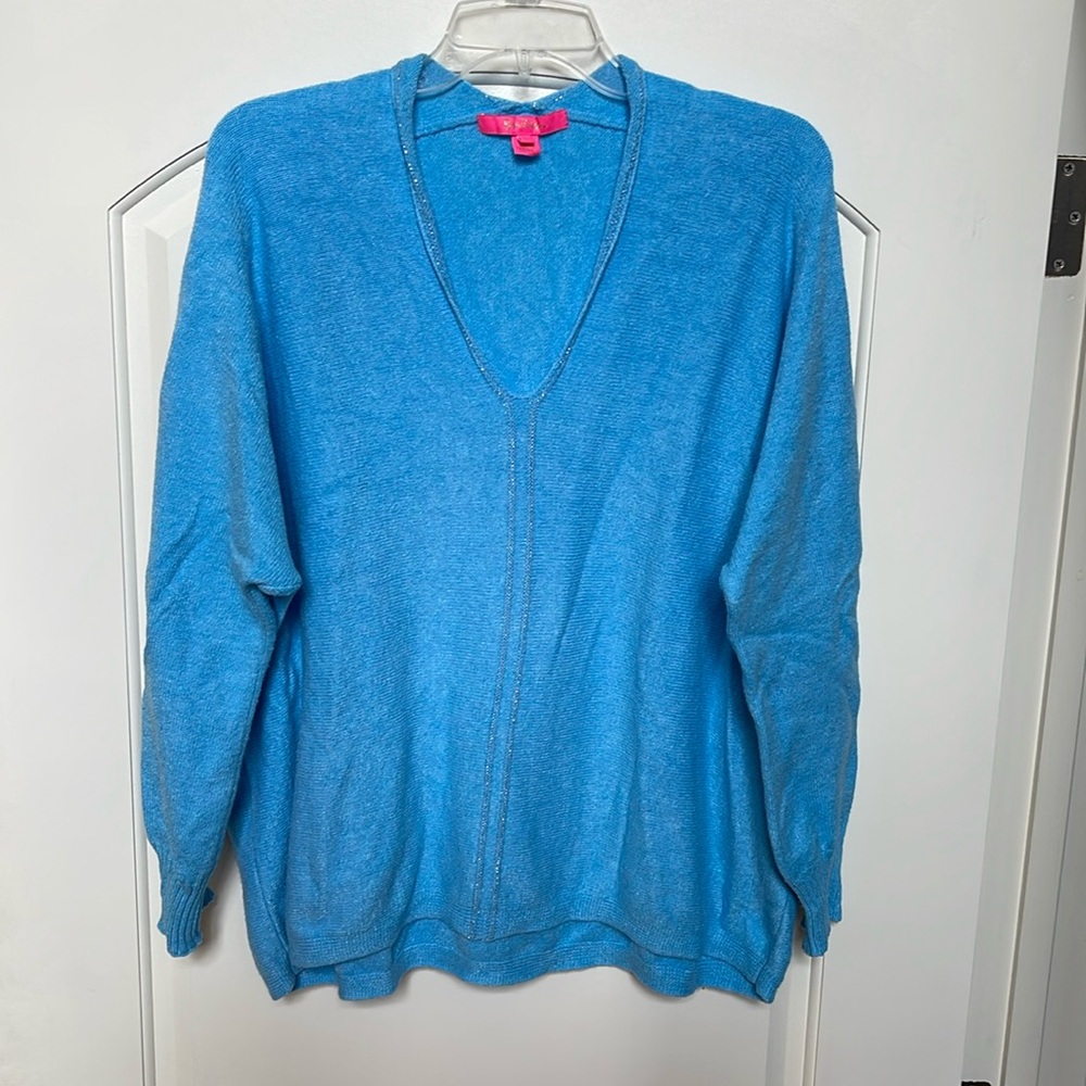 Lilly Pulitzer blue sweater with silver trim